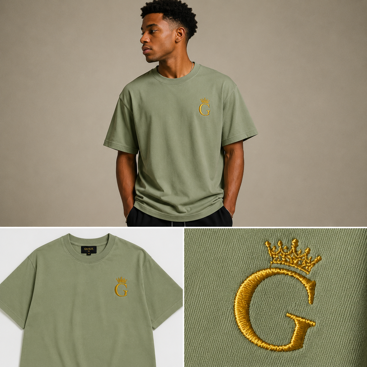 GUILT BLACK TEE / GOLD EMBROIDERY