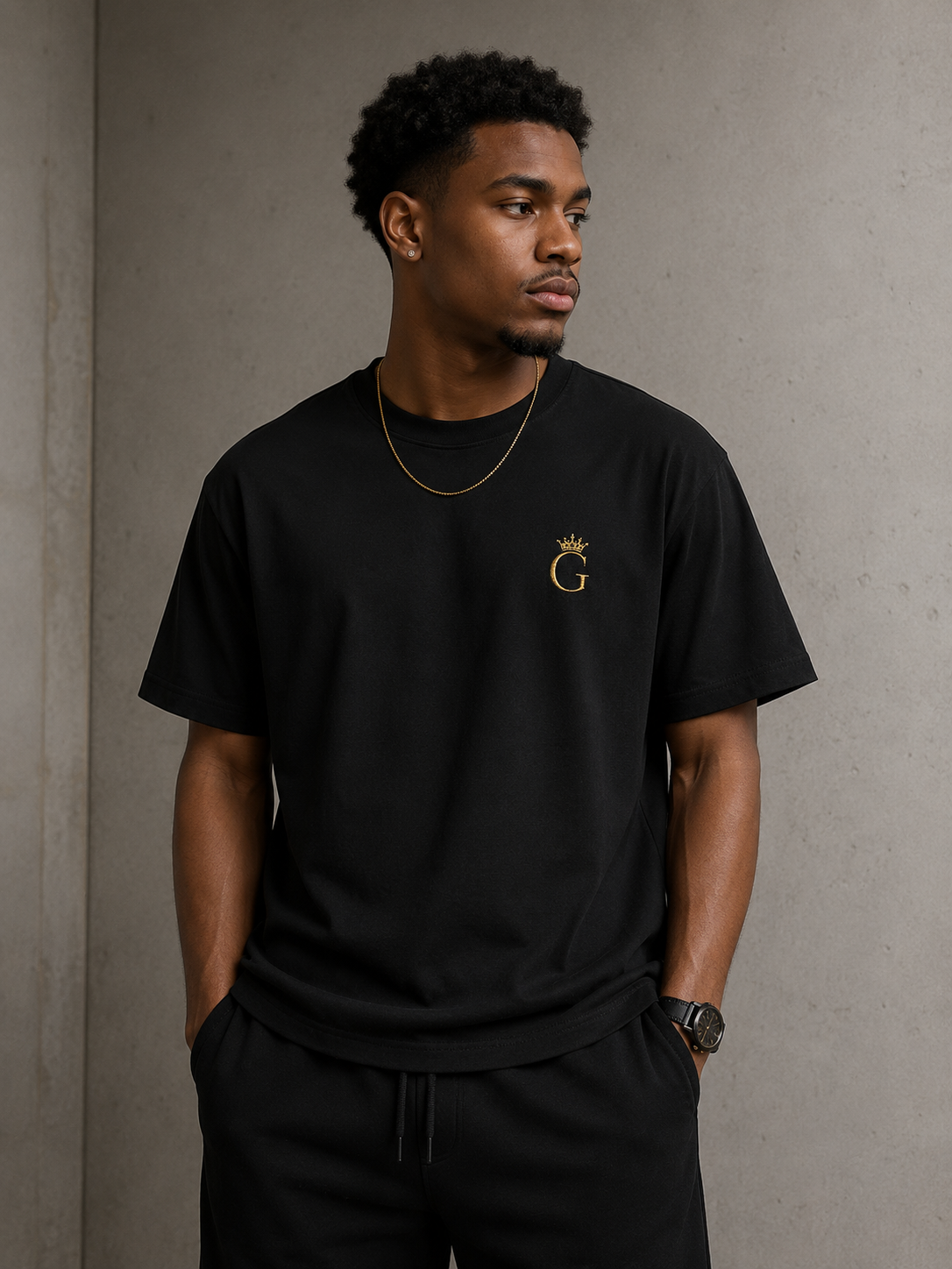 GUILT BLACK TEE / GOLD EMBROIDERY