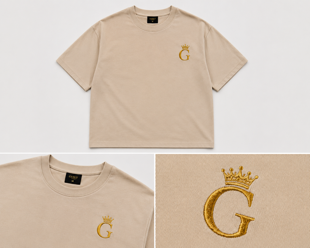 GUILT BEIGE TEE / GOLD EMBROIDERY